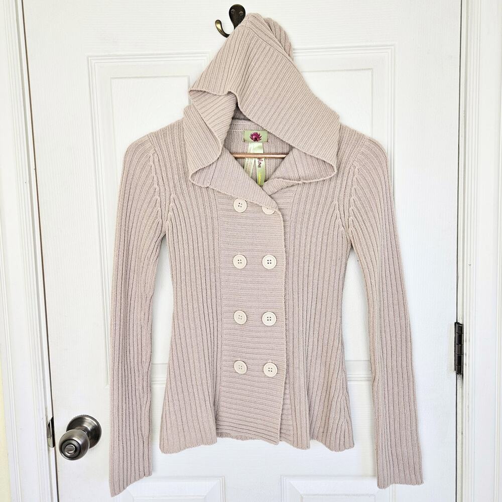 Y2k Double Breasted Ribbed Sweater Cardigan Twee Military Preppy Womens Size S